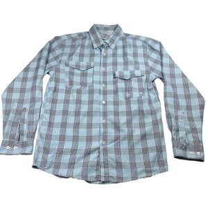 AFTCO‎ Fishing Shirt Mens S Blue Black Plaid Vented Long Sleeve Outdoor Tackle